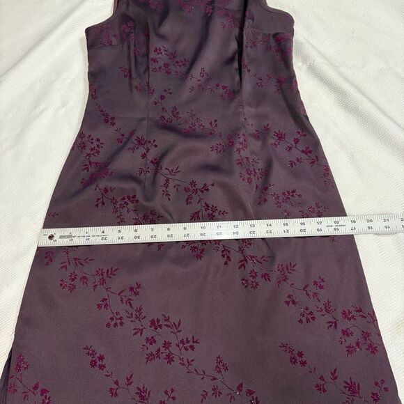 90’s Y2K Dark Plum Glitter Velvet Floral Print Mini Cocktail Dress - Picture 5 of 9